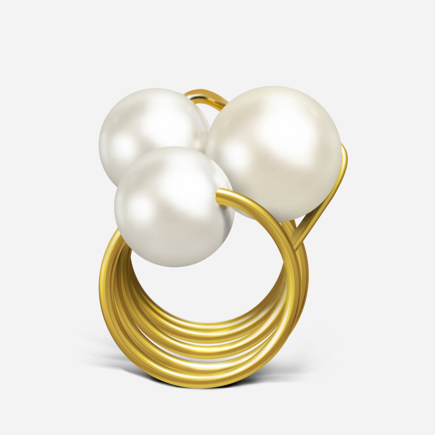 Ein außergewöhnliches Design von Kati Schön: Dieser Ring, gefertigt aus goldfarbenem Aluminium, ist ein echter Blickfang. Die drei großen Perlen verleihen ihm einen Hauch von Romantik und Eleganz, perfekt für besondere Momente.